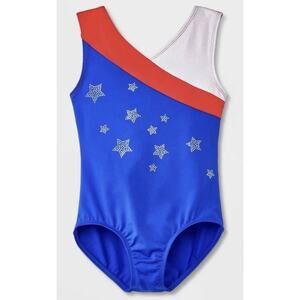 Cat & Jack Girls' Sz XL (14) Gymnastics Patriotic Silver Stars Leotard